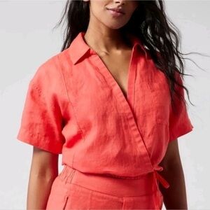 Athleta Playa TieCoral 100% Linen Blouse 3X, NWT